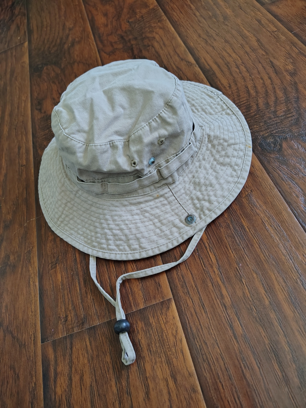 Men's Beige Canvas Boonie Hat with Chin Cord